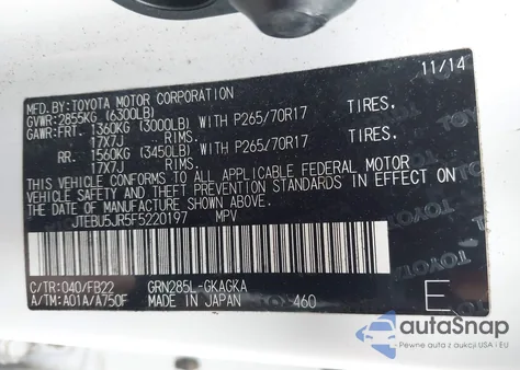 2015 Toyota 4Runner Limited/Sr5/Sr5 Premium/Trail/Trail Premium/Trd Pro из США, поврежденный, VIN JTEBU5JR5F5220197